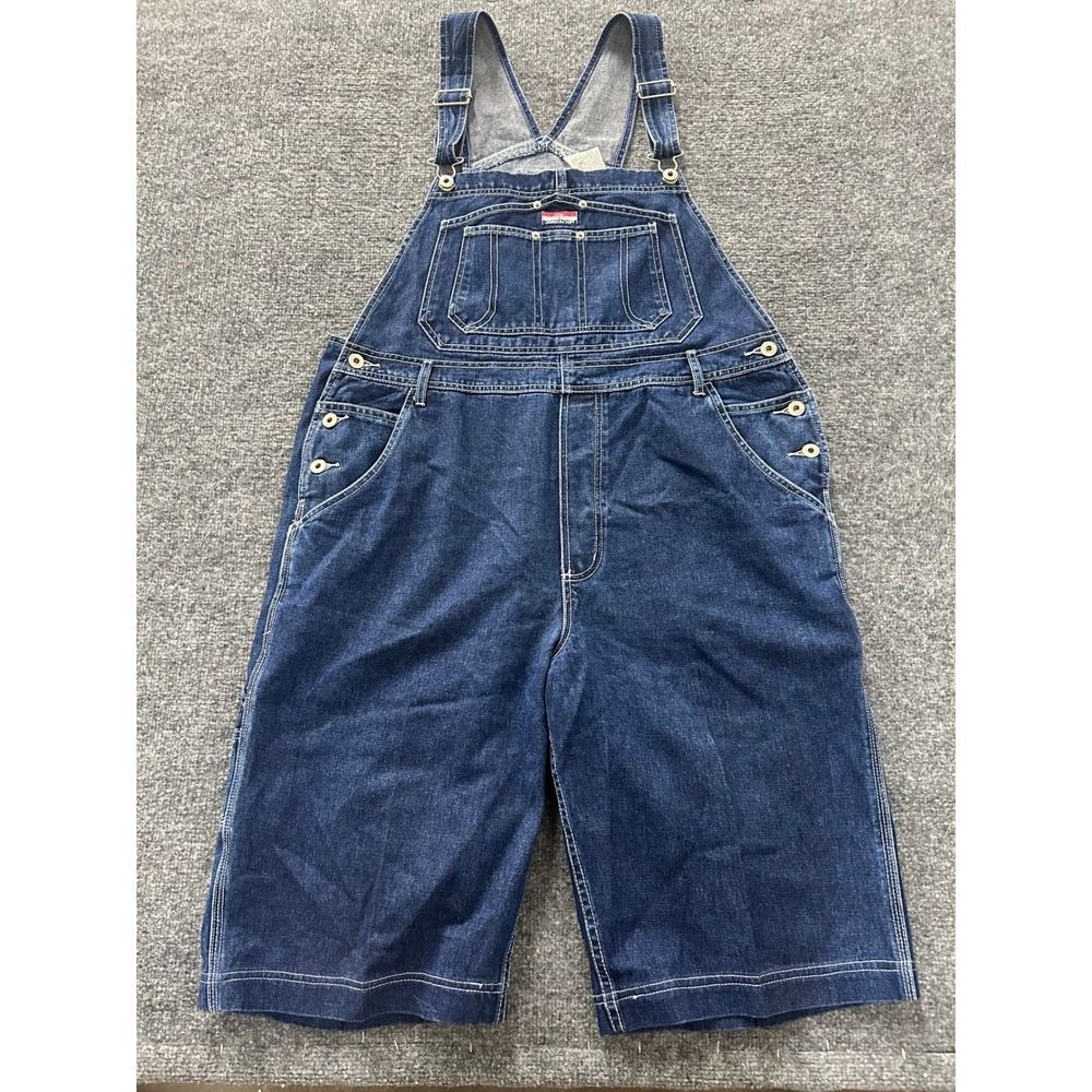 Jordache Shortalls Womens XL/15 Blue Denim Dark Wash Relaxed Fit Vintage Retro